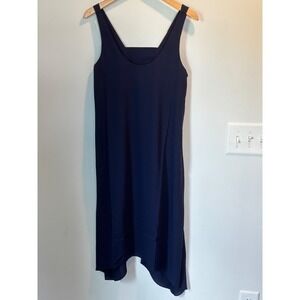 Three Eighty Two Sleeveless Dress Navy Blue Handkerchief Hem Cutout Back Sz S
